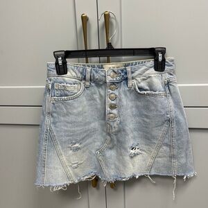 Free People Distressed Denim Mini Skirt Button Front Waist 25 (size 0)